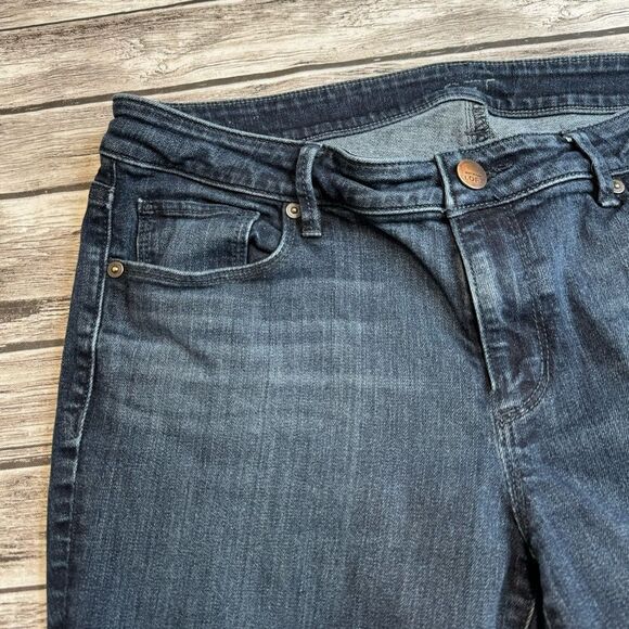 Ann Taylor LOFT Women's Slim Straight Leg Jeans Dark Blue Denim 32 Stretchy Zip - Picture 4 of 11